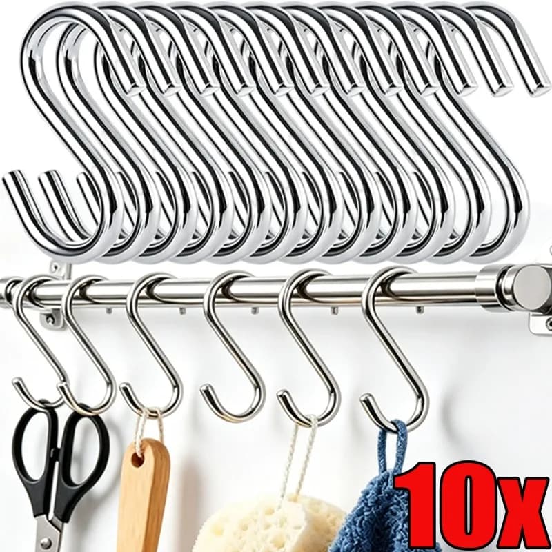 10PCS Stainless Steel S-Shape Hooks Kitchen Bathroom Storage Holder Towel Clothing Plant Hanging Hook Christmas Ornament Hanger