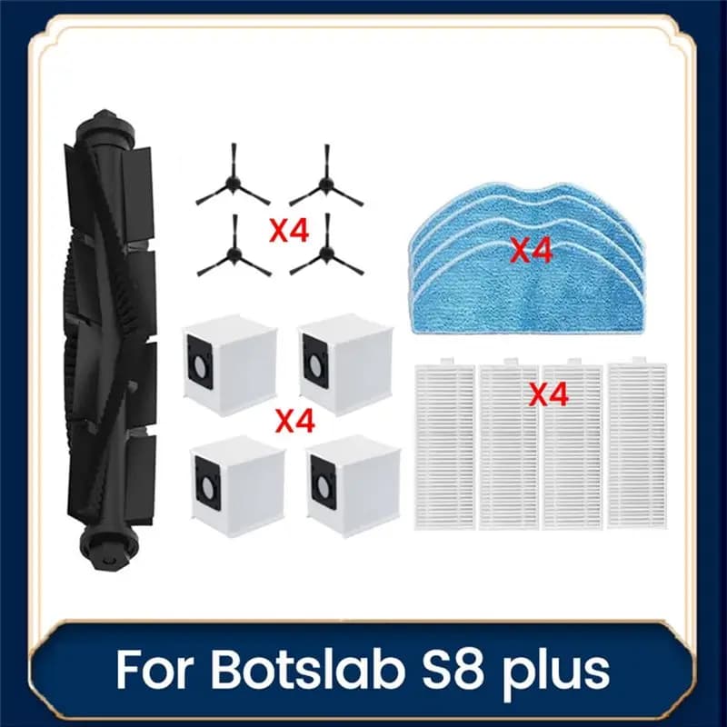 【Great Sale】17PCS Accessories Kit For Botslab S8 Plus Robotic Vacuum Cleaner Parts Roller Side Brush Filter Mop Cloths Dust Bag