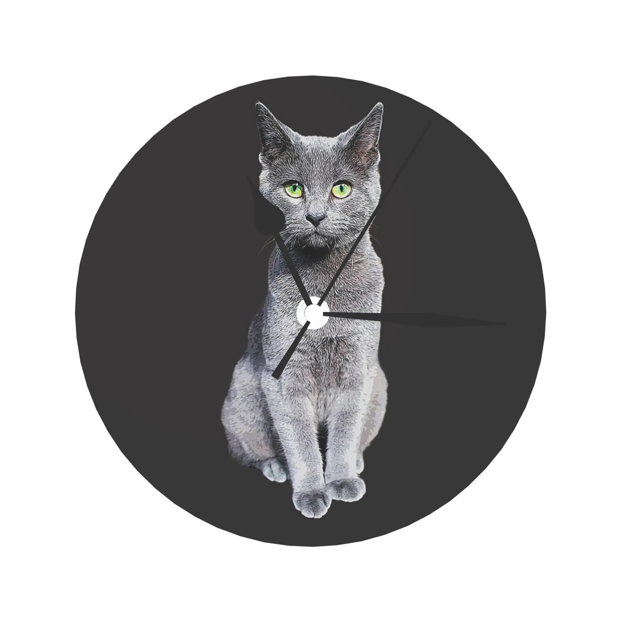 Russian wall clock cat blue kitten room decoration round silent watch for bedroom living room kitchen house