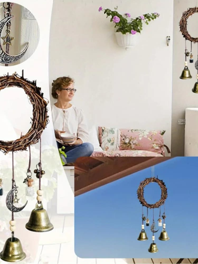 Campanelli a Vento in Vimini Stile Bohemien, Decorazioni Pendenti per Maniglie di Porte, Campanelli per Finestre e Cortili, Ornamenti per la Casa