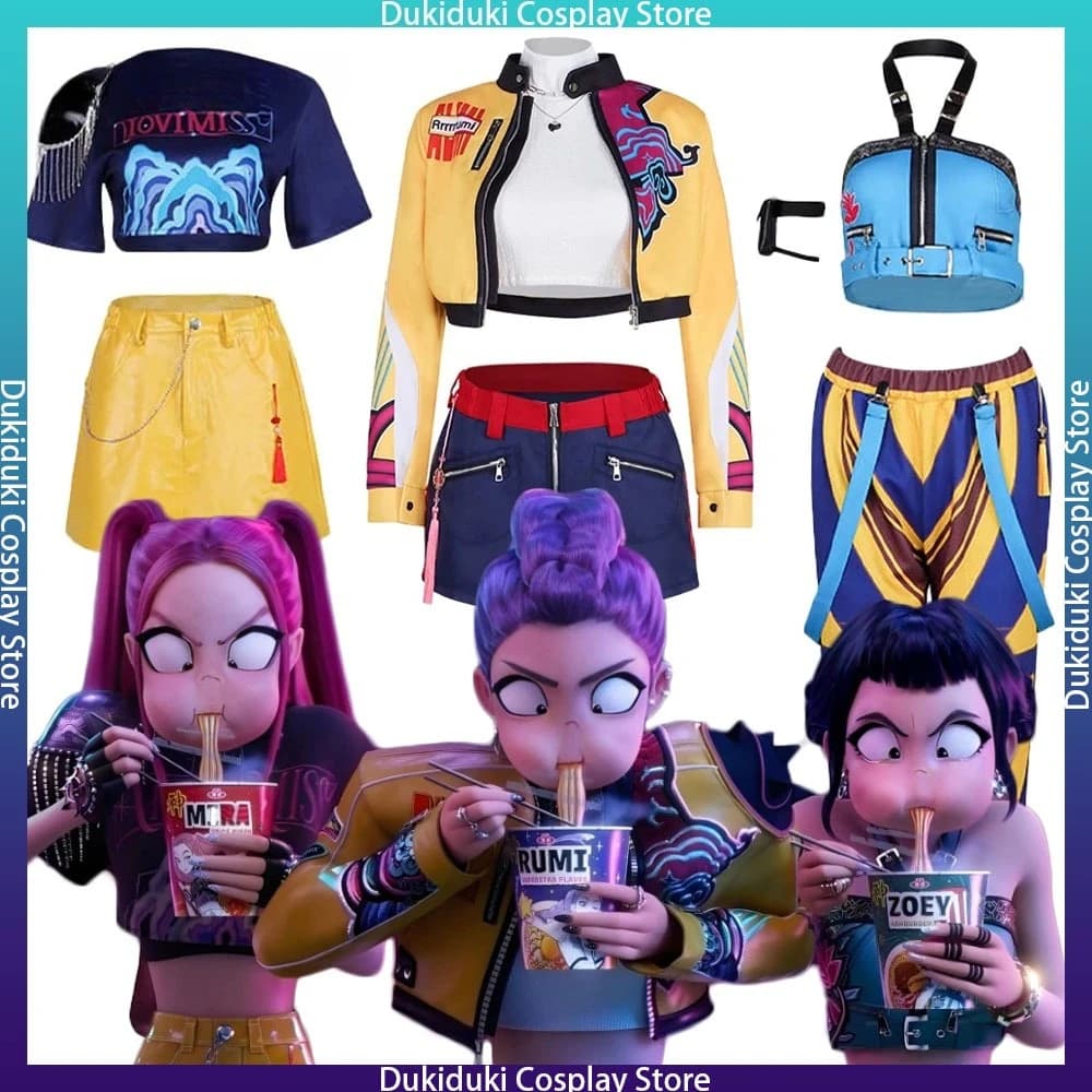 K-POP Cacciatori di demoni Mira Zoey Rumi Cosplay Anime americano Cacciatori di demoni Ragazze Gruppo Halloween Party Gioco di ruolo Vestire vestiti