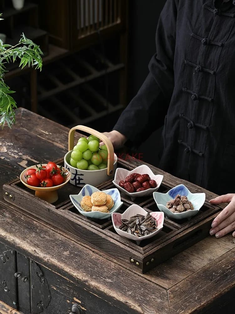 Vassoio per rinfrescare, vassoio cinese in legno, piatto Dim Sum, set piatto per frutta, piatto per frutta secca