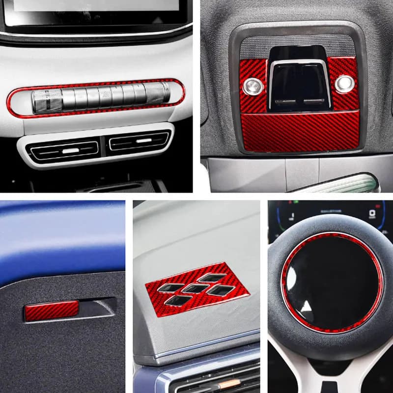 For BYD Seagull Dolphin Mini Atto 1 2023 2024 2025 Red Black Carbon Fiber Interior A/C Outlet Vent Steering Wheel Cover Trim