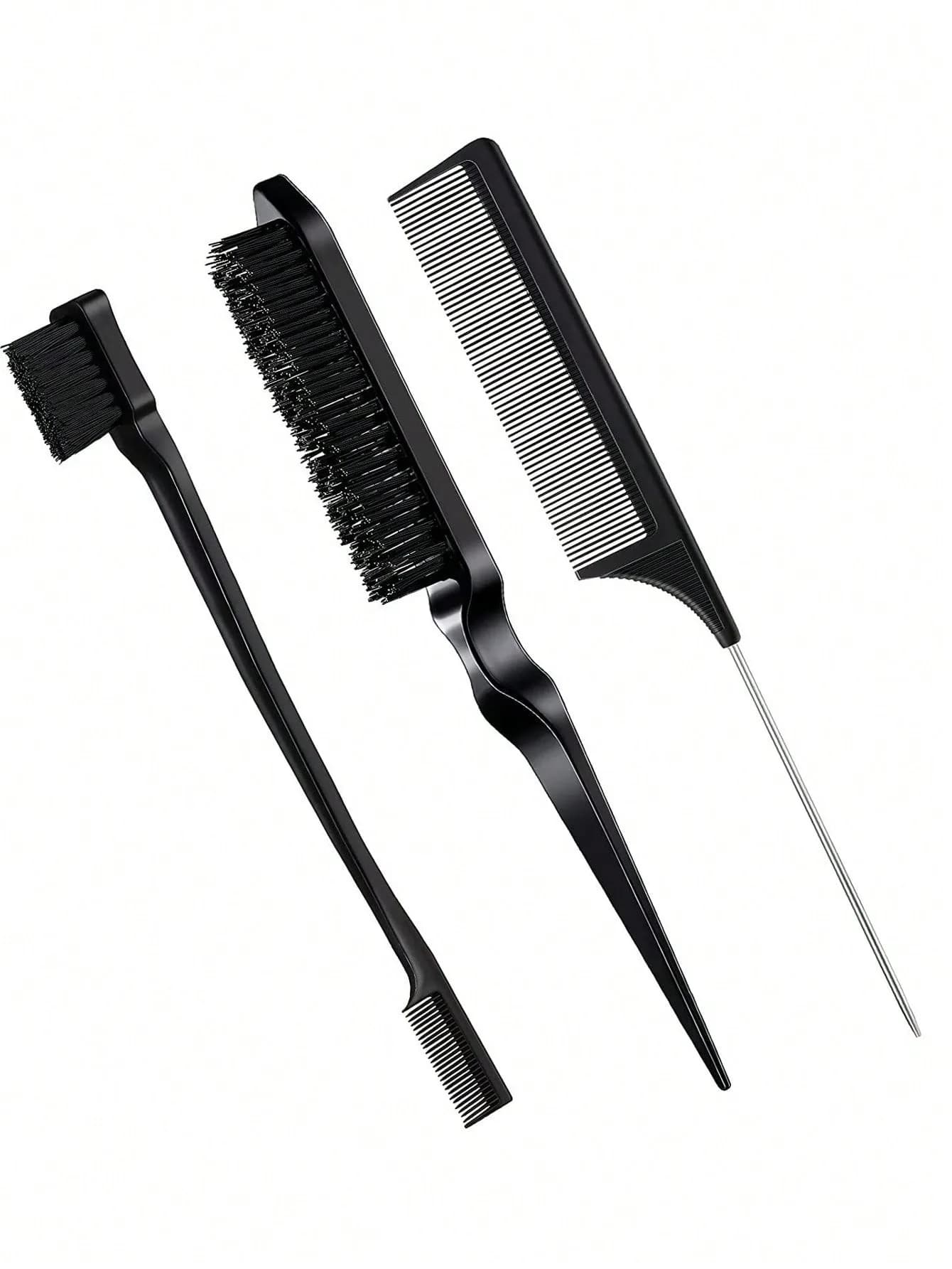 Set di pettini per styling da 3 pezzi con spazzola per capelli a tripla strappo, spazzola per bordi con pettine a coda di topo, strumento per acconciature da salone Speciale per parrucche di capelli veri