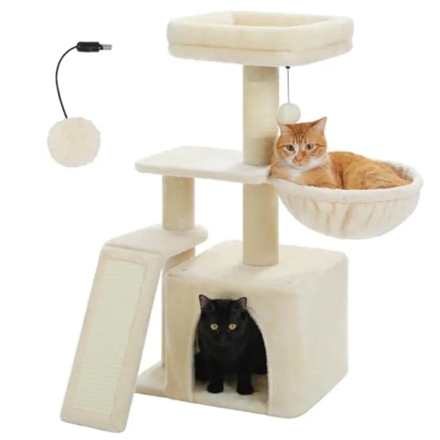 Piccolo Albero per Gatti da Interno 32'' - Graziosa Torre per Gatti con Rampa Tiragraffi in Sisal, Amaca Accogliente e Letto Superiore Rimovibile