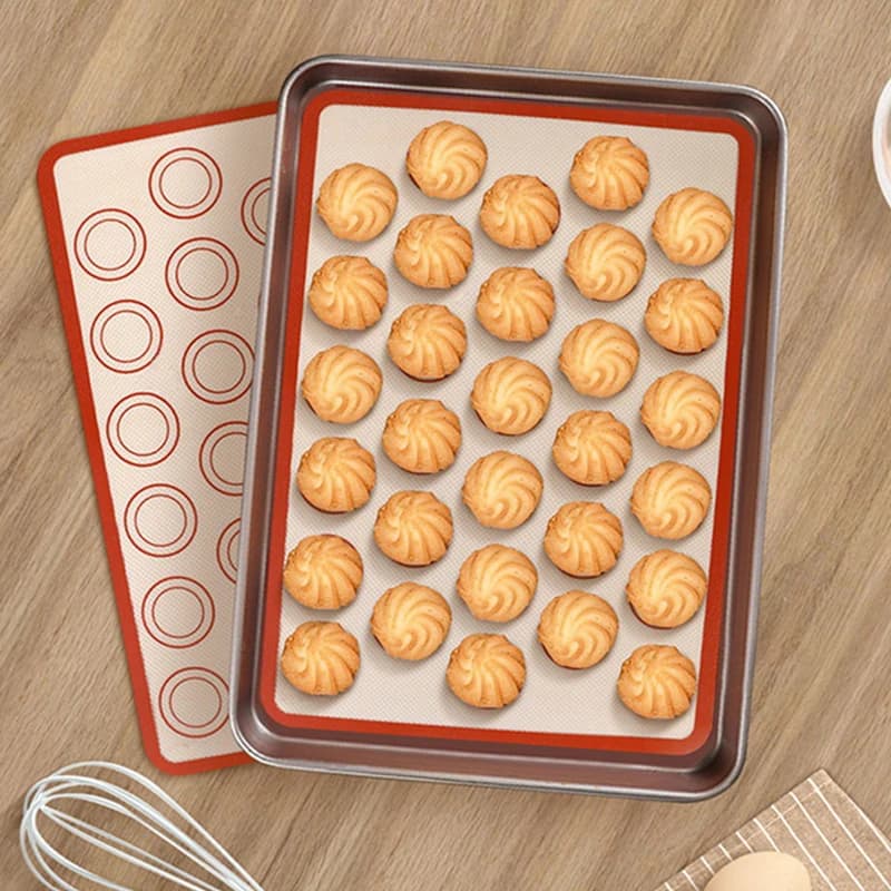 1 Pezzo Tappetino da Forno in Silicone Antiaderente Resistente al Calore con 30 Cerchi per Cuocere Biscotti e Macaron, 42x29.5cm