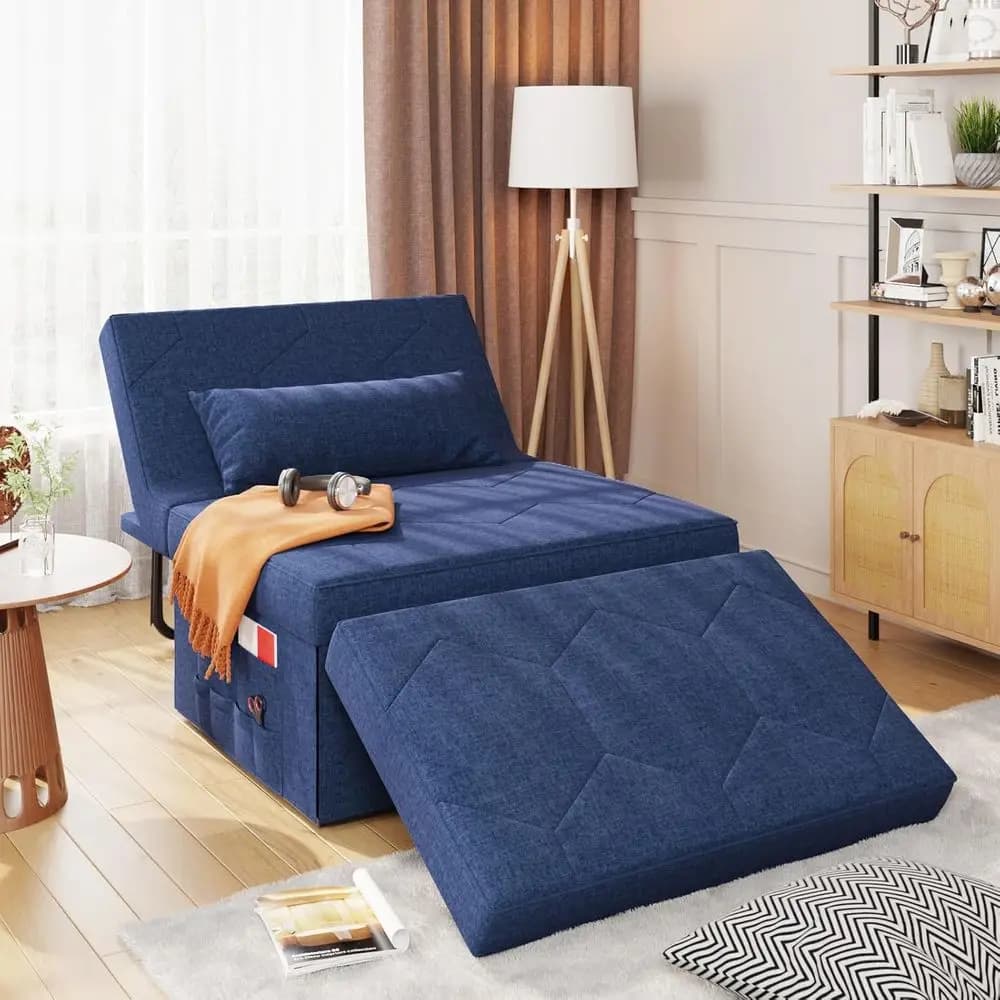 Poltrona Letto Multifunzionale con Poggiapiedi, Divano Letto Convertibile per Adulti, Schienale Regolabile, Arredamento per Soggiorno in Jean B