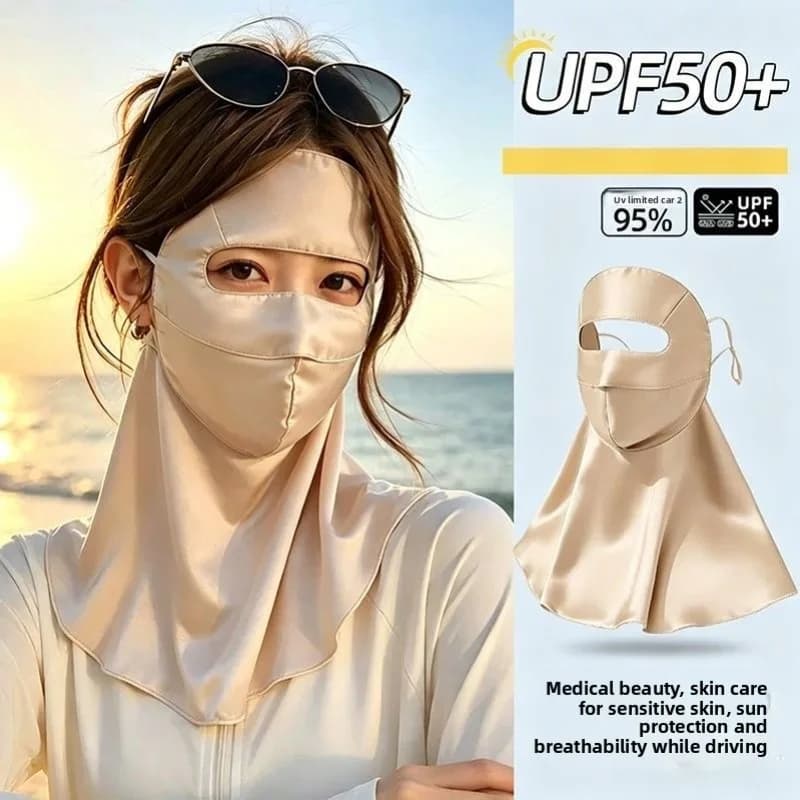 Silk Sunscreen Full Face Neck Shoulder Pad UPF50 Plus 99 Percent UV Block Breathable Skin Friendly Independent Packaging