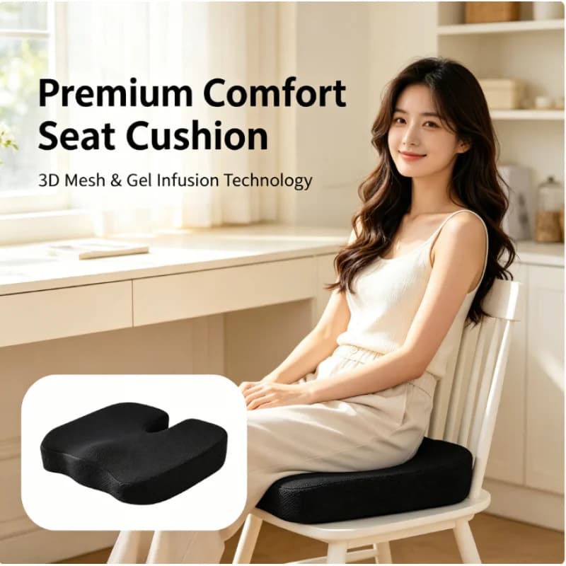 Cuscino Ortopedico in Gel Memory Foam a Forma di U per Sollievo dal Dolore al Coccige per Casa, Ufficio e Auto