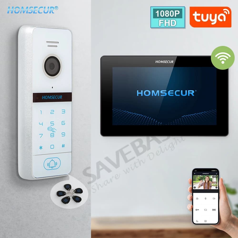 Videocitofono Wi-Fi TuyaSmart a 4 Fili da 7 Pollici FHD 1080P con Interfono, Password, Portachiavi IC, Accesso con Snapshot e Registrazione, Telecamera Campanello IP65