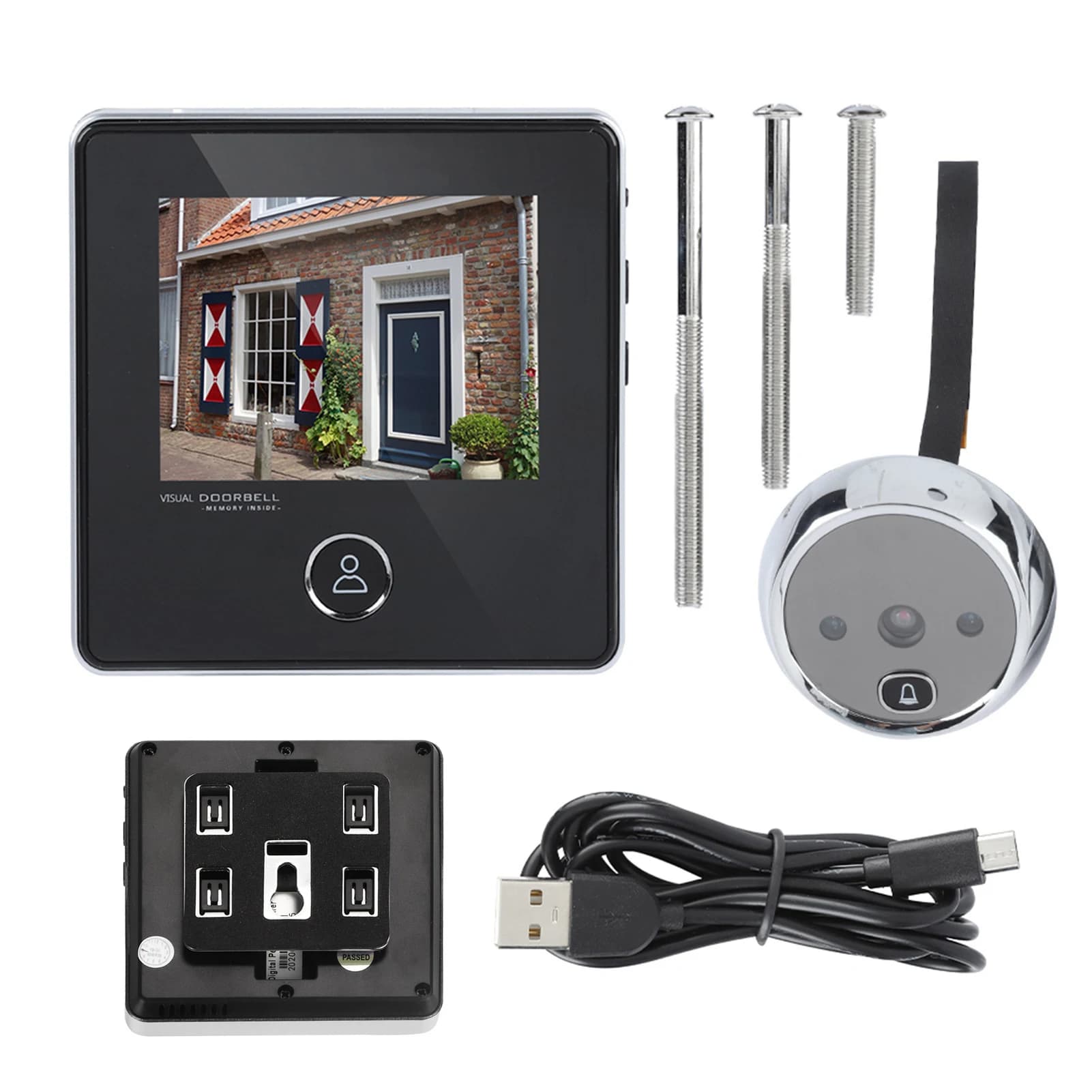 Telecamera per porta di sicurezza con immagine chiara premium Spioncino da 0,3 MP Telecamera per campanello Visione notturna per scattare foto Video Spioncino per porta Monitor LCD