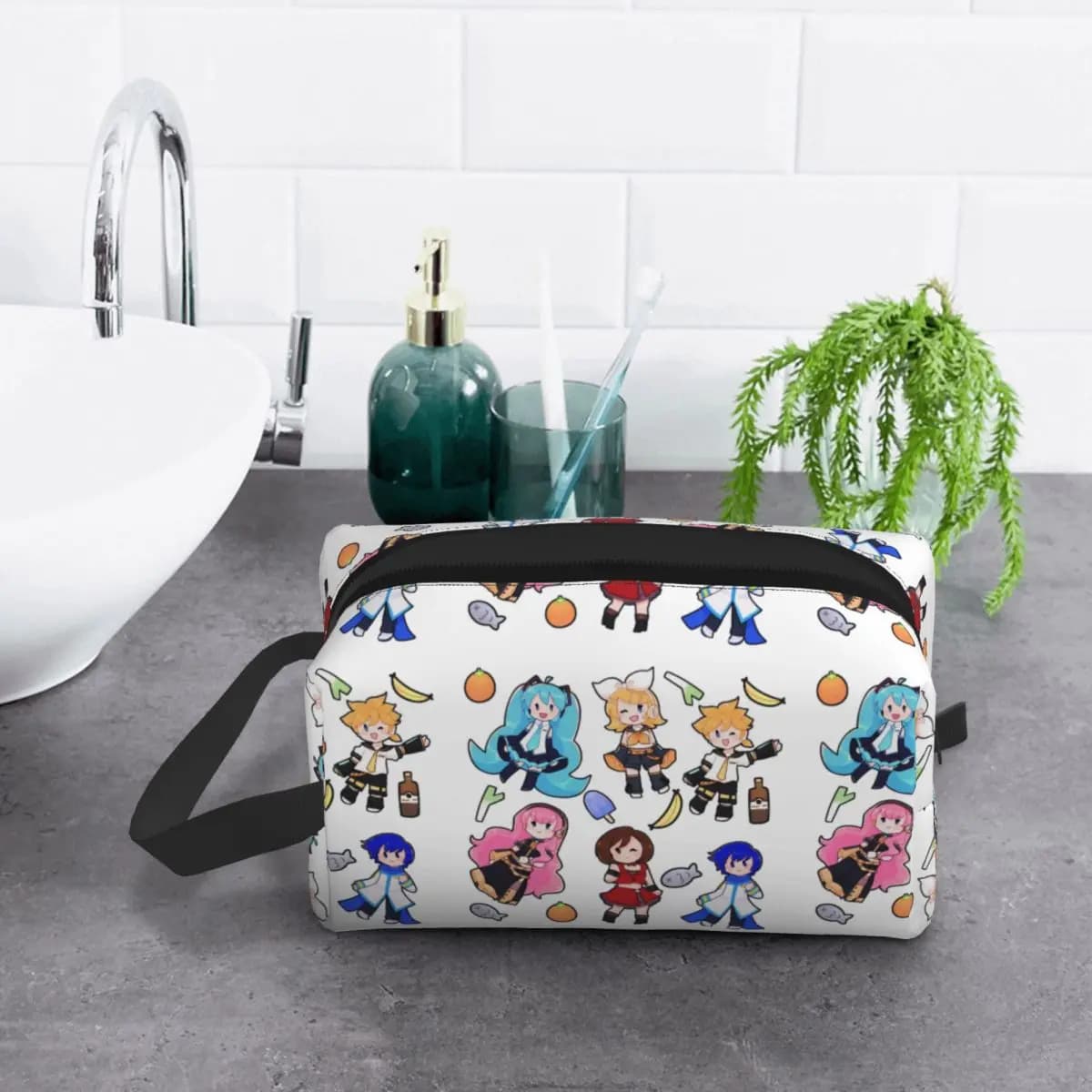 Vocaloid Chibi Chaos! Borsa per il Trucco Miku, Organizer Cosmetico, Beauty Case da Viaggio, Astuccio per Cosmetici e Articoli da Toeletta per Donne