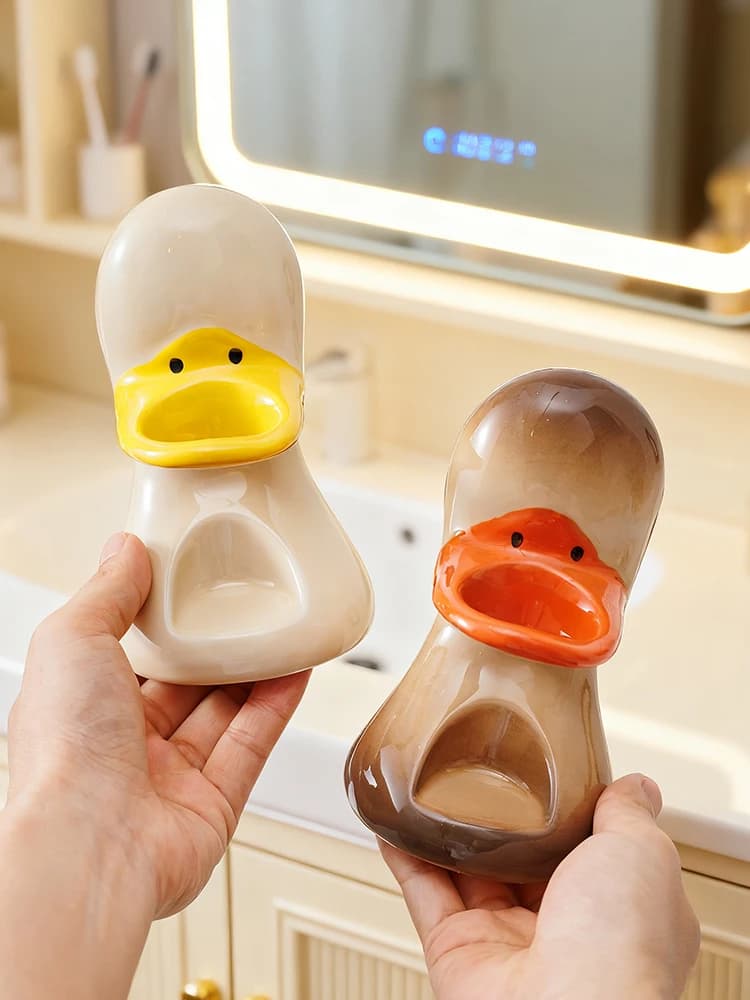 Portaspazzolino in Ceramica a Forma di Anatra Forsuna, Organizzatore per Bagno, Base Mobile per Spazzolino, Mensola Portaoggetti, Accessori per Toilette