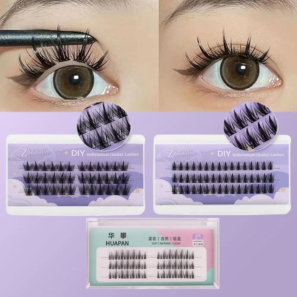 New fake Fox Creative eyelashes, long and thick, black, upper and lower, to segments, self-appliable, natural, for festive eye makeup