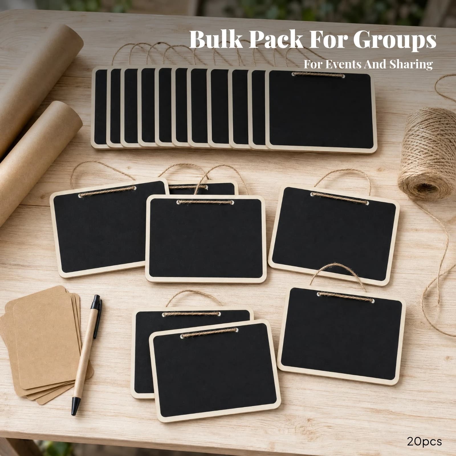 20 Pieces Black Writing Surface Hanging Chalkboard Sign Erasable Rectangular Hanging Chalkboard Wooden Memo Sign Message Board