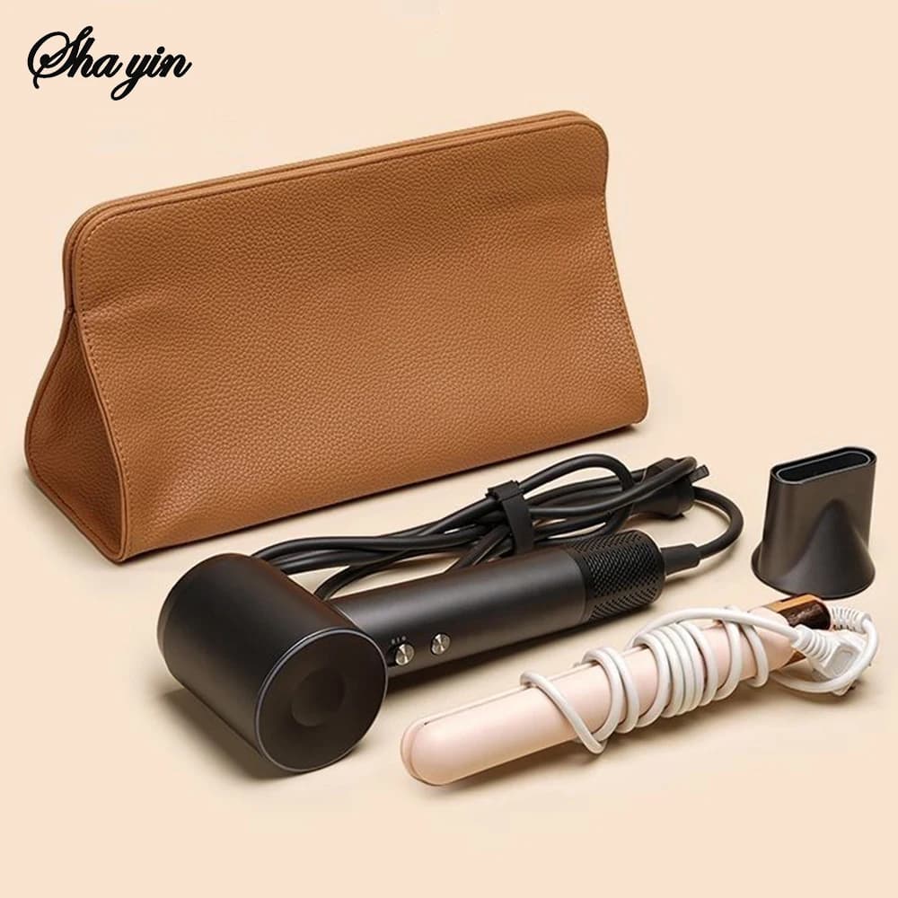 Mini borsa portaoggetti per asciugacapelli, borsa portaoggetti magnetica in pelle PU, comoda per i viaggi, utilizzabile per piastra e arricciacapelli.