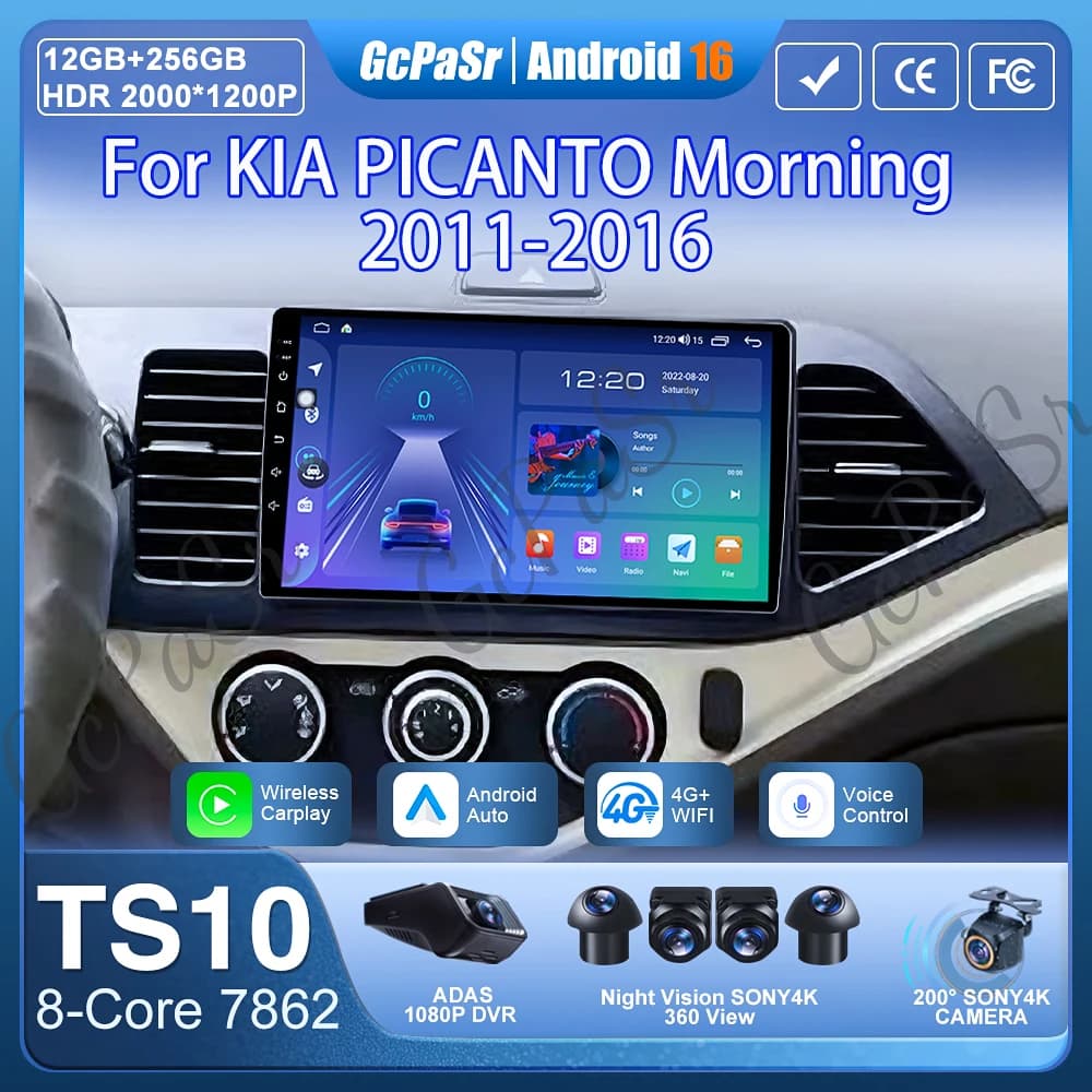 Car Radio For KIA PICANTO Morning 2011-2016 Navigation GPS Android Auto Stereo Multimedia Player Screen Carplay WiFi 4G No 2din