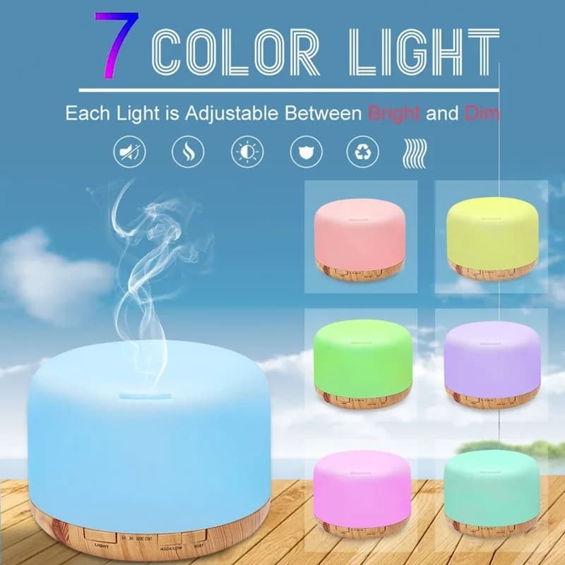 500ml Wood Grain Aroma Essential Oil Diffuser Ultrasonic Air Humidifier with 7 Color Lights Electric Air Freshener for Home Room