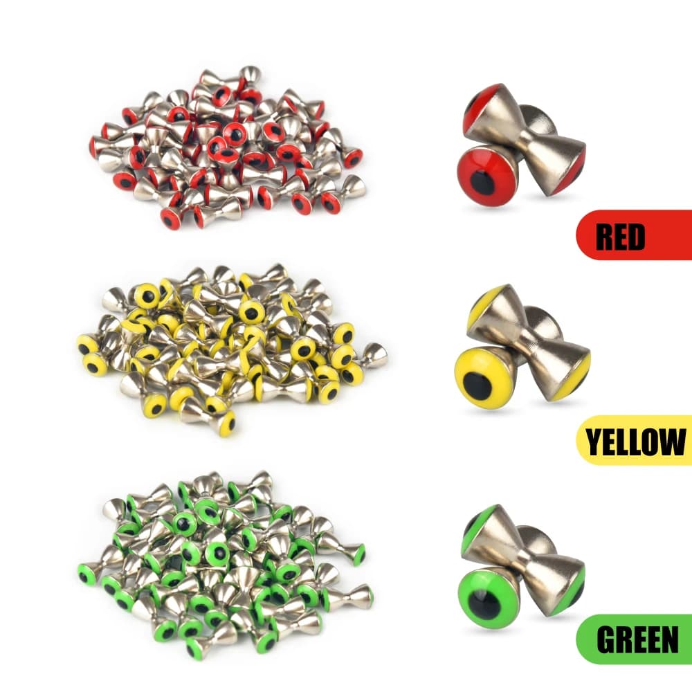 MUUNN 25pcs Brass Dumbbell Shaped Fish Eyes Realistic Fly Tying Materials Fishing Lures