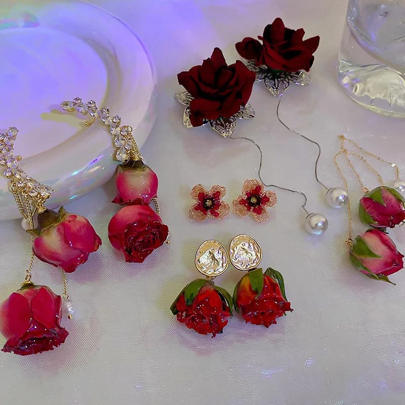 Eternal Flower Imitation Pearl Rhinestones Fringe Dangle Earrings Women Romantic Fashion Sweet Temperament Fashion Jewelry K-