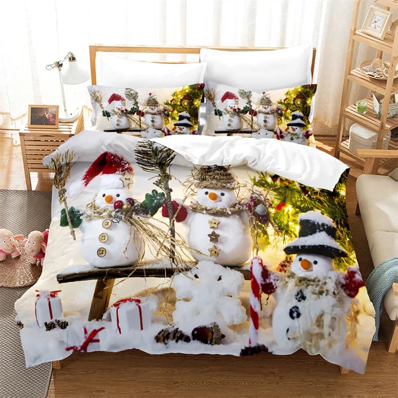 Set biancheria da letto pupazzo di neve di Natale Copripiumino Regalo di Capodanno Copripiumino Set letto per ragazzi e ragazze Set biancheria da letto decorativa natalizia per la casa
