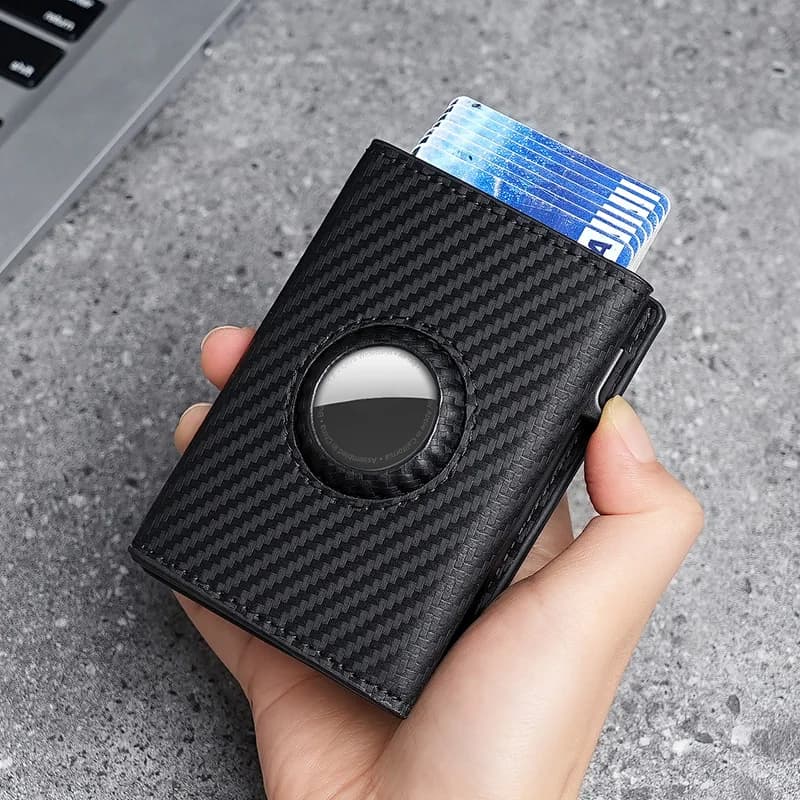 Portafoglio RFID in alluminio Self-Pop con tracciamento AirTag e design in fibra di carbonio - Porta carte sottile e sicuro