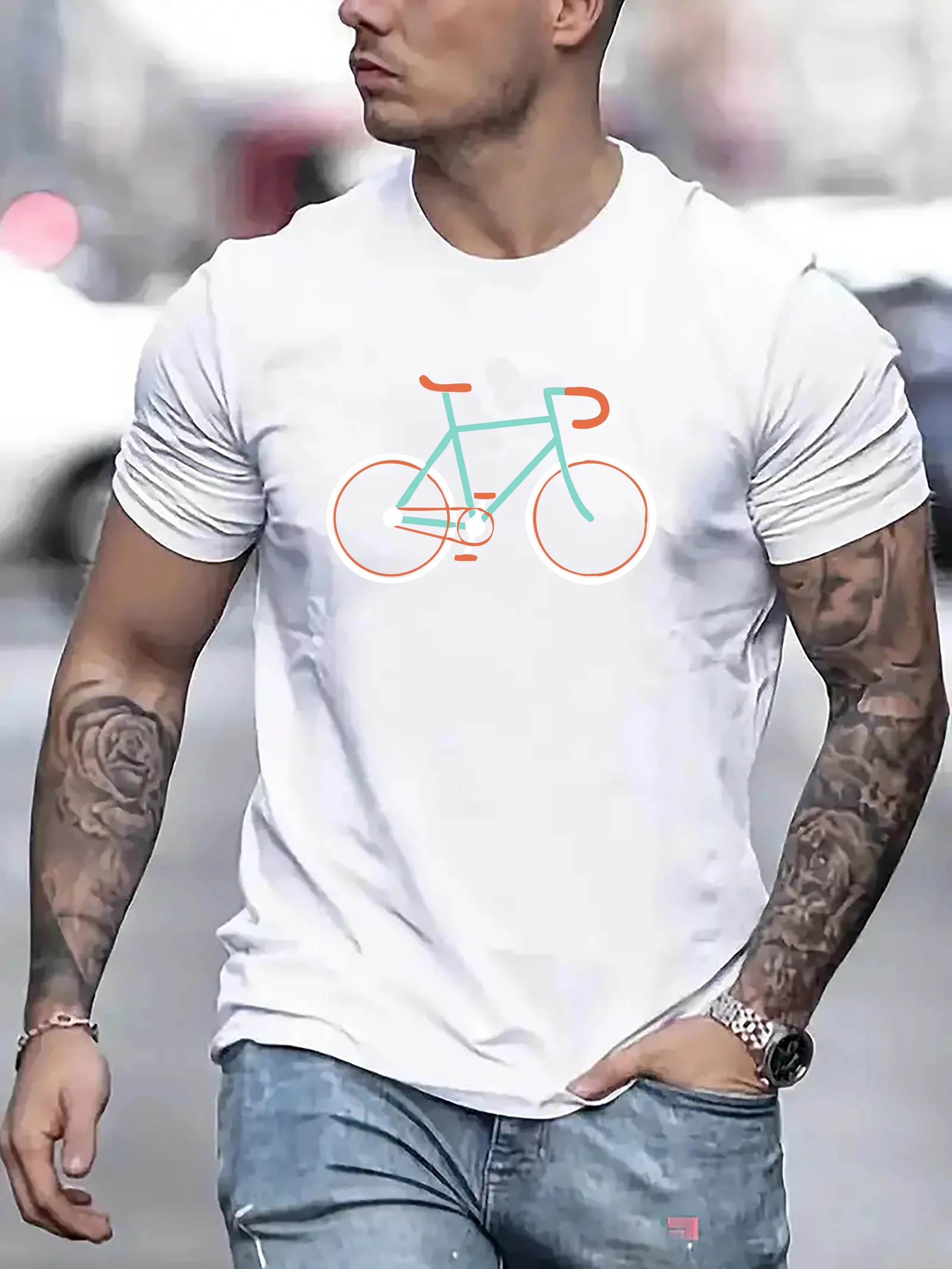 T-shirt girocollo da uomo alla moda con stampa auto, top leggero estivo in cotone top streetwear unisex 2026