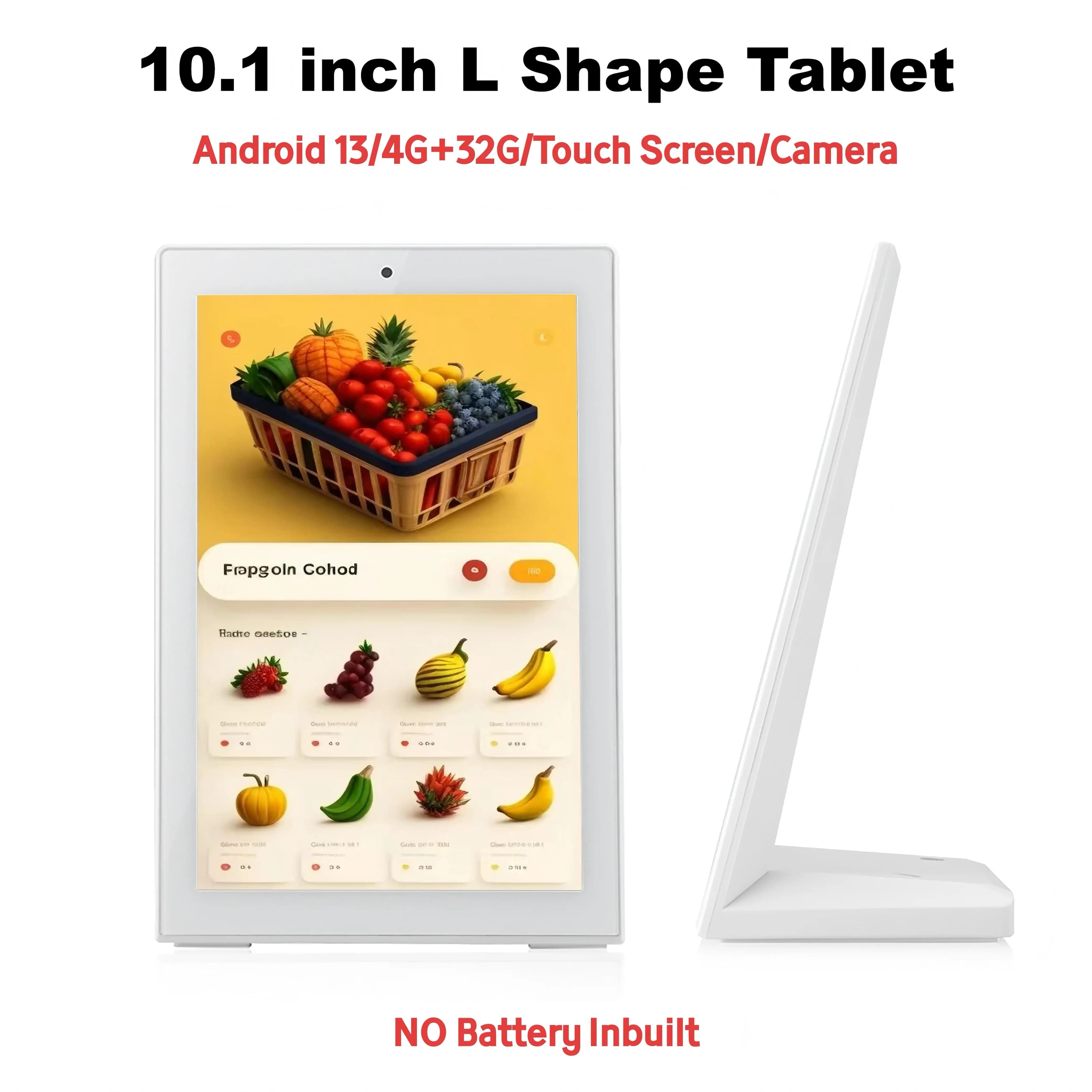 Tablet desktop Android 13 a forma di L da 10,1 pollici, 4G 32G, display touchscreen, sistema POS desktop per ordinazioni e menu per ristoranti.