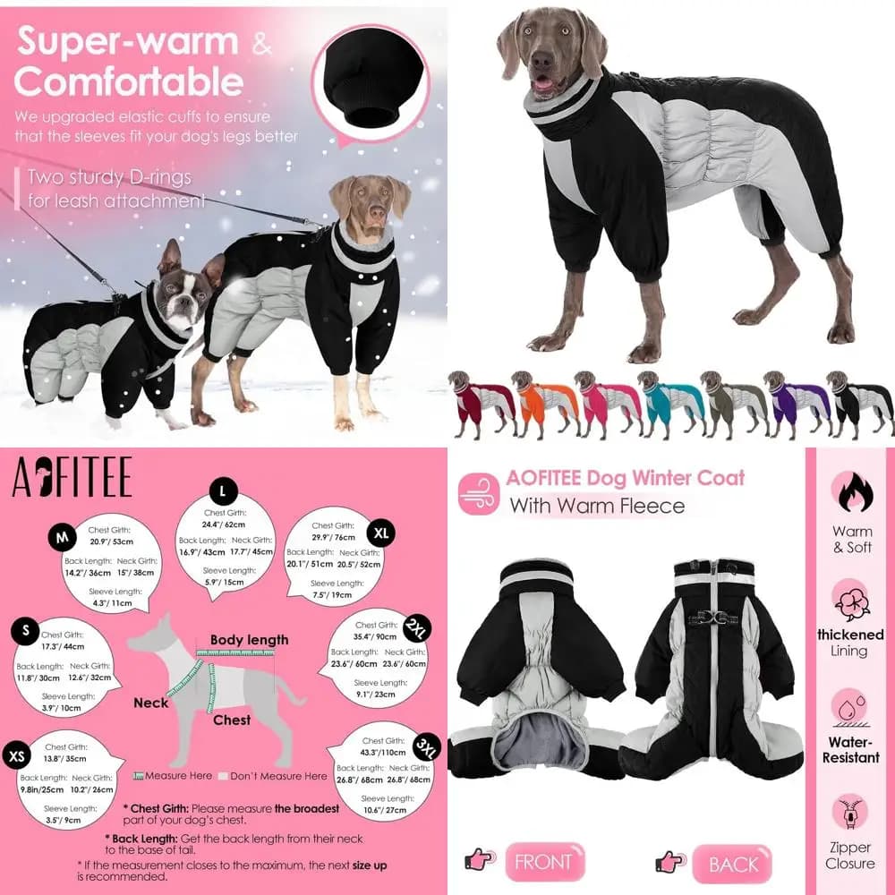 Cappotto Invernale per Cani di Taglia Grande con Strisce Riflettenti, Imbracatura Integrata, Adatto per Cani da Piccola a XXXL
