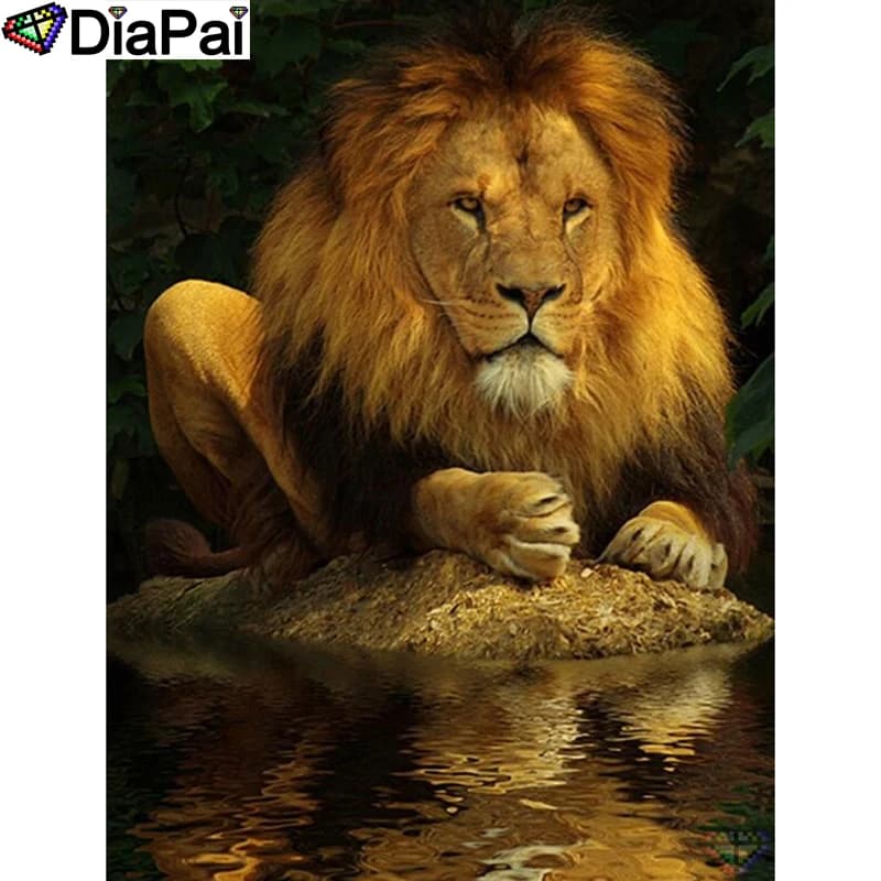 DIAPAI 5D DIY Diamond Painting "Animal lion" Full Drill Resin Diamond Embroidery Cross Stitch Home Decor A25196