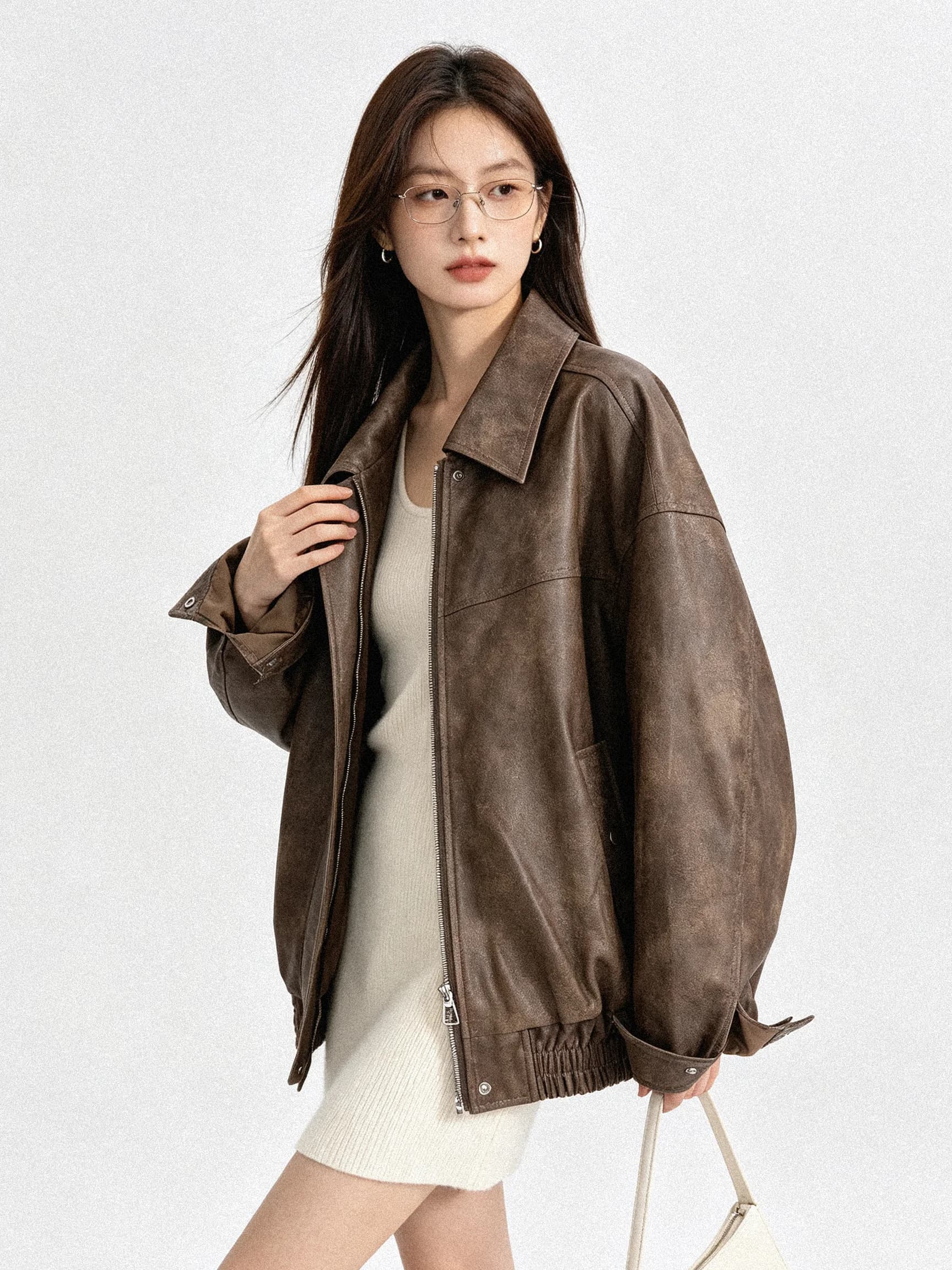 Fashionable Short Leather Jacket Women's Stylish Versatile Autumn High-End Feeling Slimming Vintage Leather Coat by Li Xing Meng