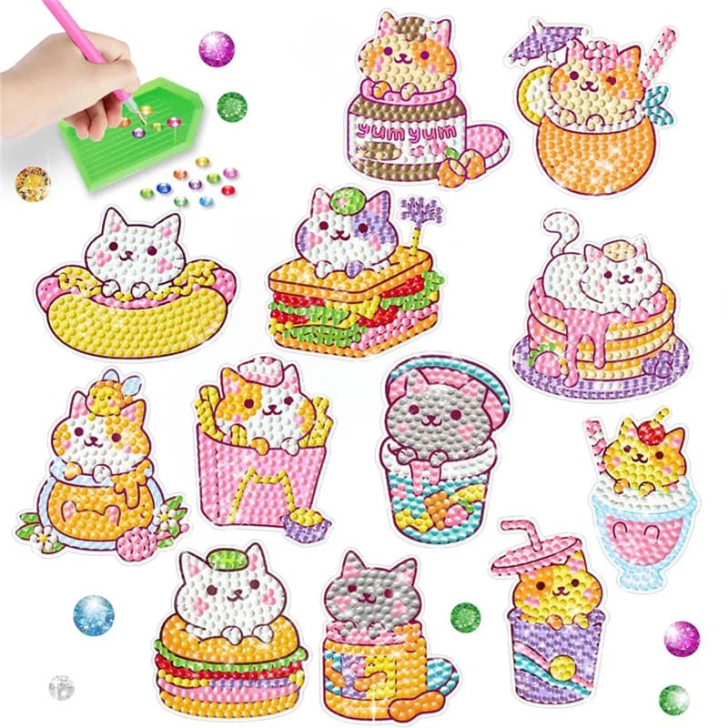 Cartoon Cat Burger DIY Diamond Paintings Free to Stick Cute and Creative Wall Decoration Stickers Children's Diamond Stickers