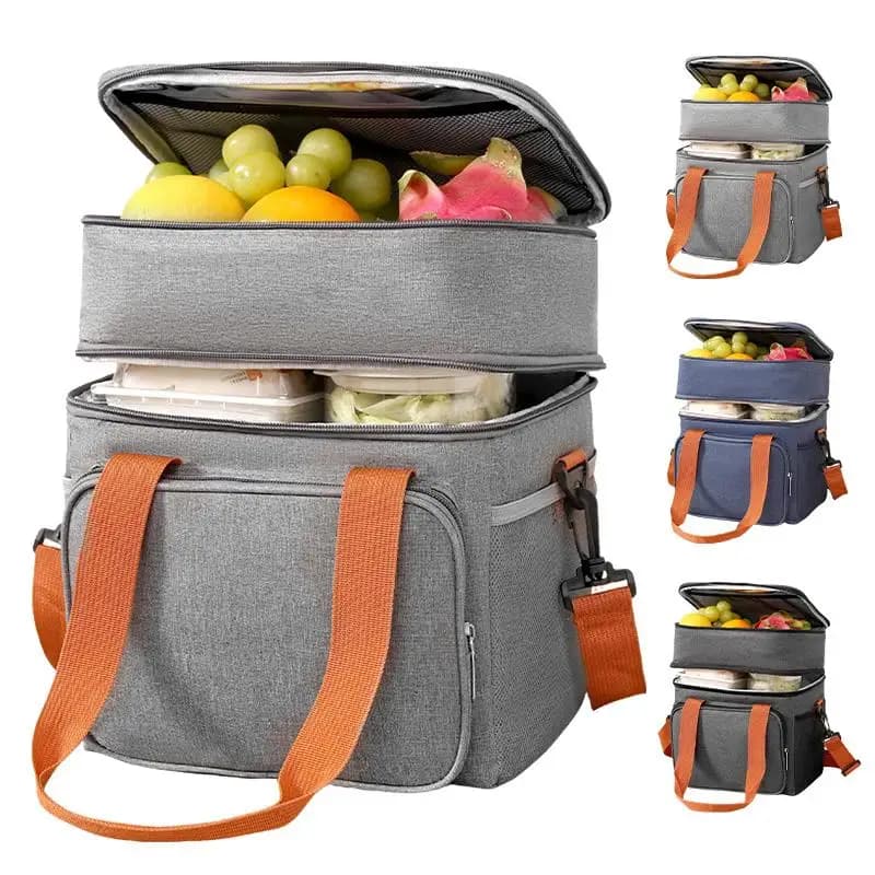13.8L Expandable Cooler Bag Double-Layer Insulated Thermal Lunch Box Large Capacity Waterproof Leakproof Bento Bag for Men Women Work Office Outdoor Picnic Travel Portable Food Storage Tote