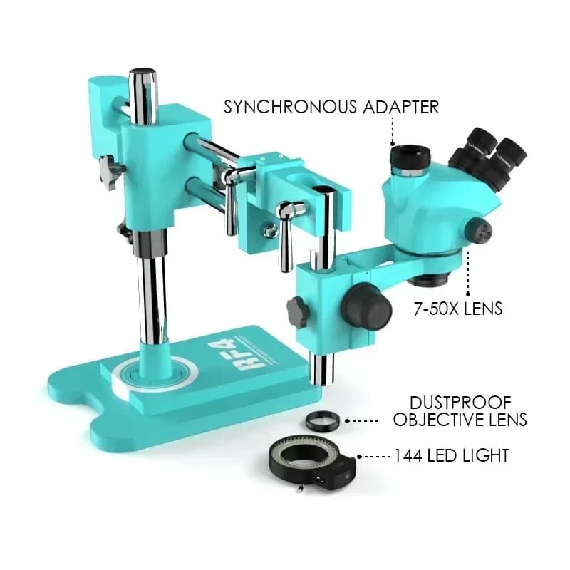 Microscopio con zoom stereo trioculare 7050TVW 360 ° Strumento per microscopio con staffa a doppio braccio con rotazione per la riparazione dell'osservazione del laboratorio