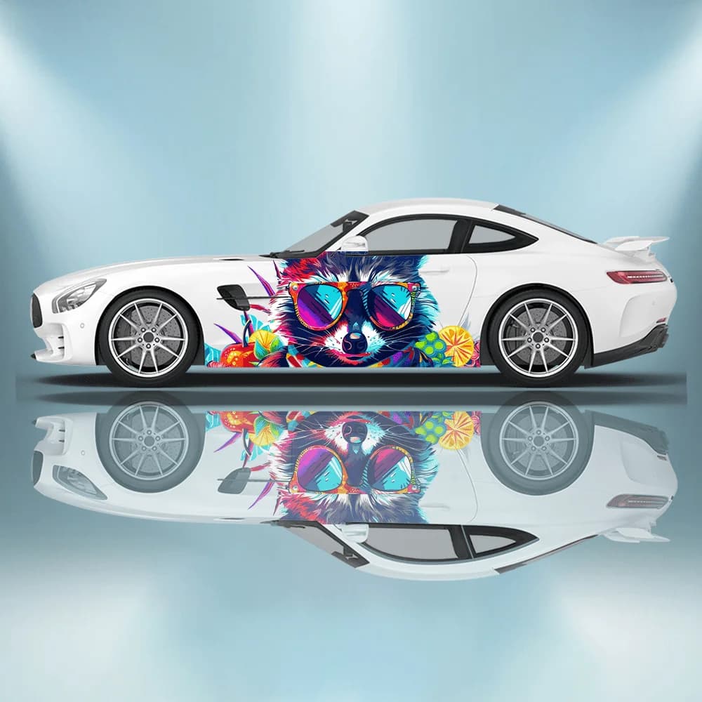 Hawaiian style sunglasses raccoon sticker car decal full body floral decoration covering scratches protect car decal waterproof