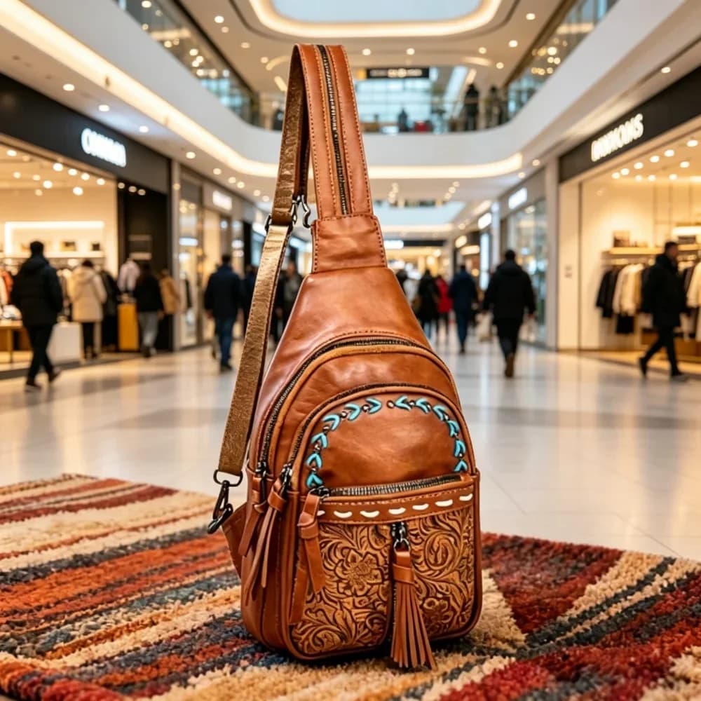 Borsa a Tracolla da Donna Stile Occidentale, Zaino Multifunzionale a Tracolla, Borsetta Carina per Uso Quotidiano e All'Aperto