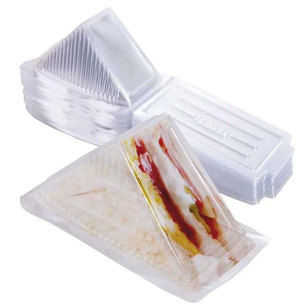 Scatola per imballaggio per sandwich usa e getta triangolare da 100 pezzi Contenitore per alimenti in plastica con coperchio integrato trasparente per sandwich da asporto