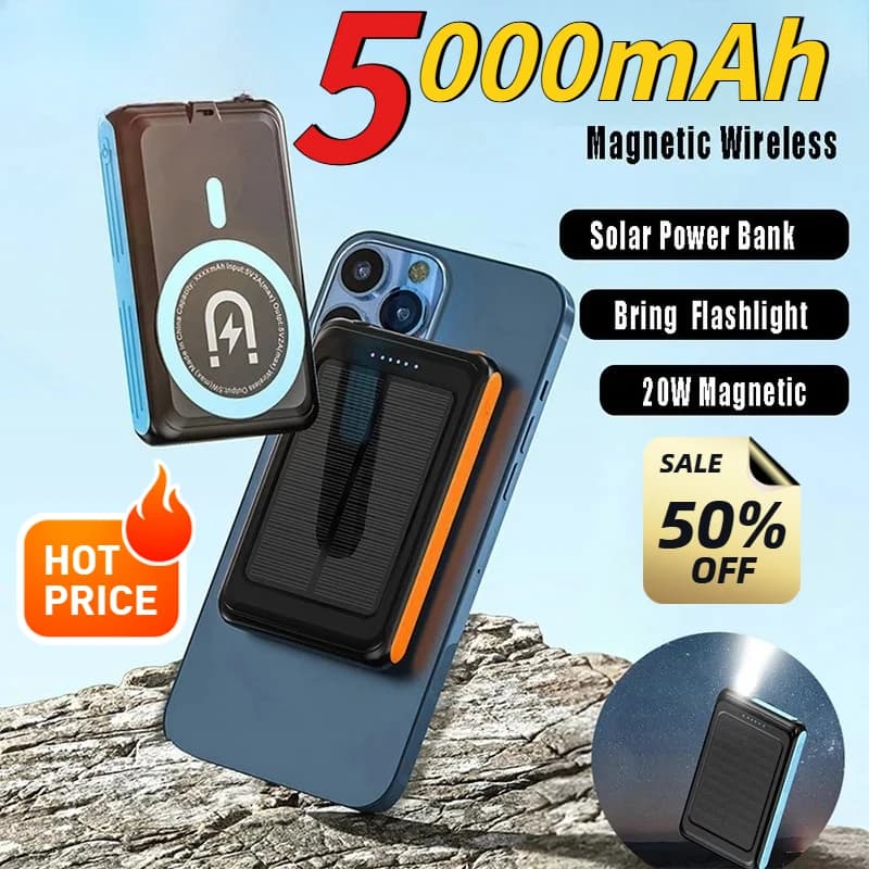 Banca di energia solare magnetica wireless da 5000 mAh 20 W Ricarica rapida con torcia Batteria di backup esterna per IPhone Samsung