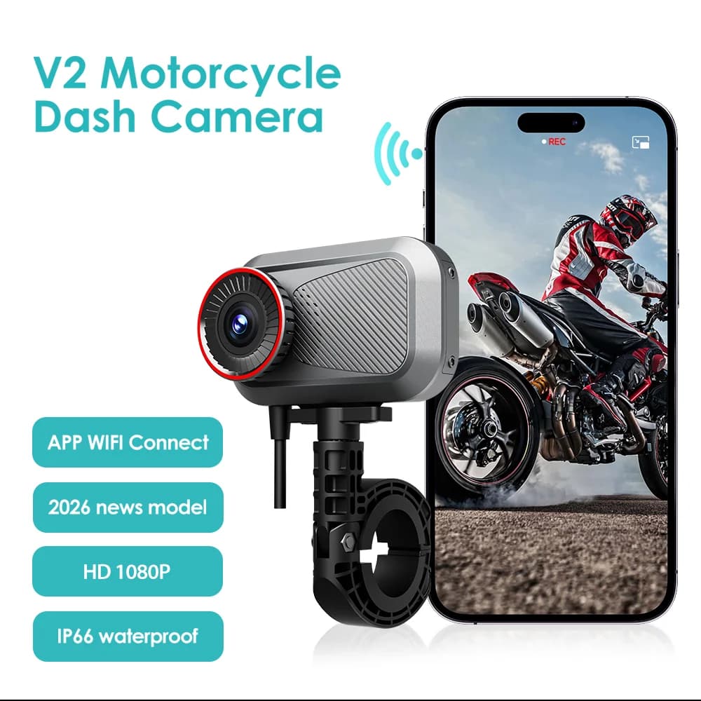 Videocamera DVR HD 1080P per Moto con Connessione Smart, Dash Cam Anteriore con WiFi, Registrazione in Loop, Impermeabile, Registratore per Motociclette