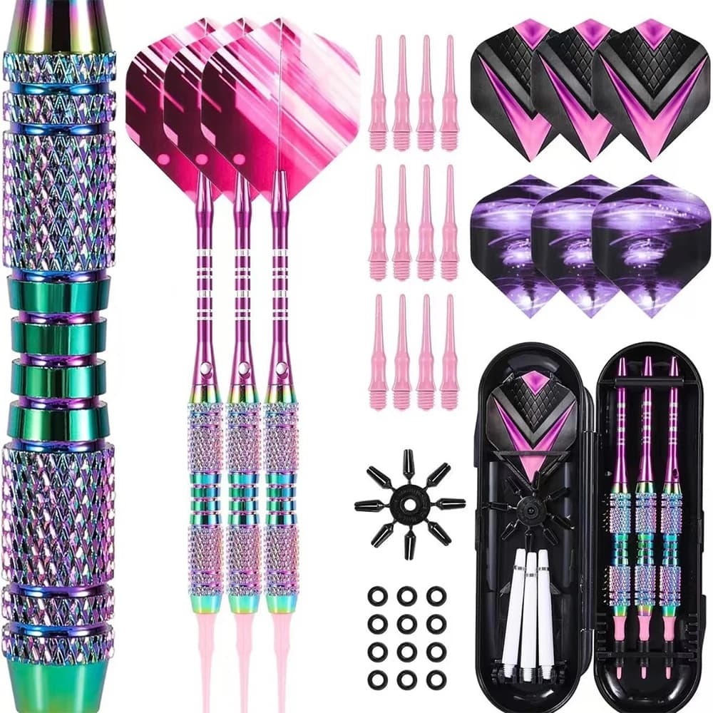 Set di freccette colorate in ottone da 3 pezzi, 18 g, set di freccette professionali con alette in alluminio, set di freccette con punta morbida per bersaglio elettronico