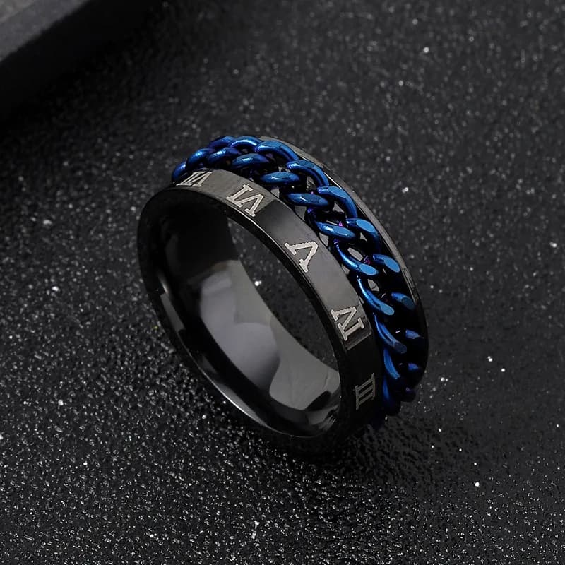 Fidget Metal Spinner Knuckle Ring Anelli De Hombre Numeri romani Catena in acciaio inossidabile Girevole Ansia Anelli neri per uomo