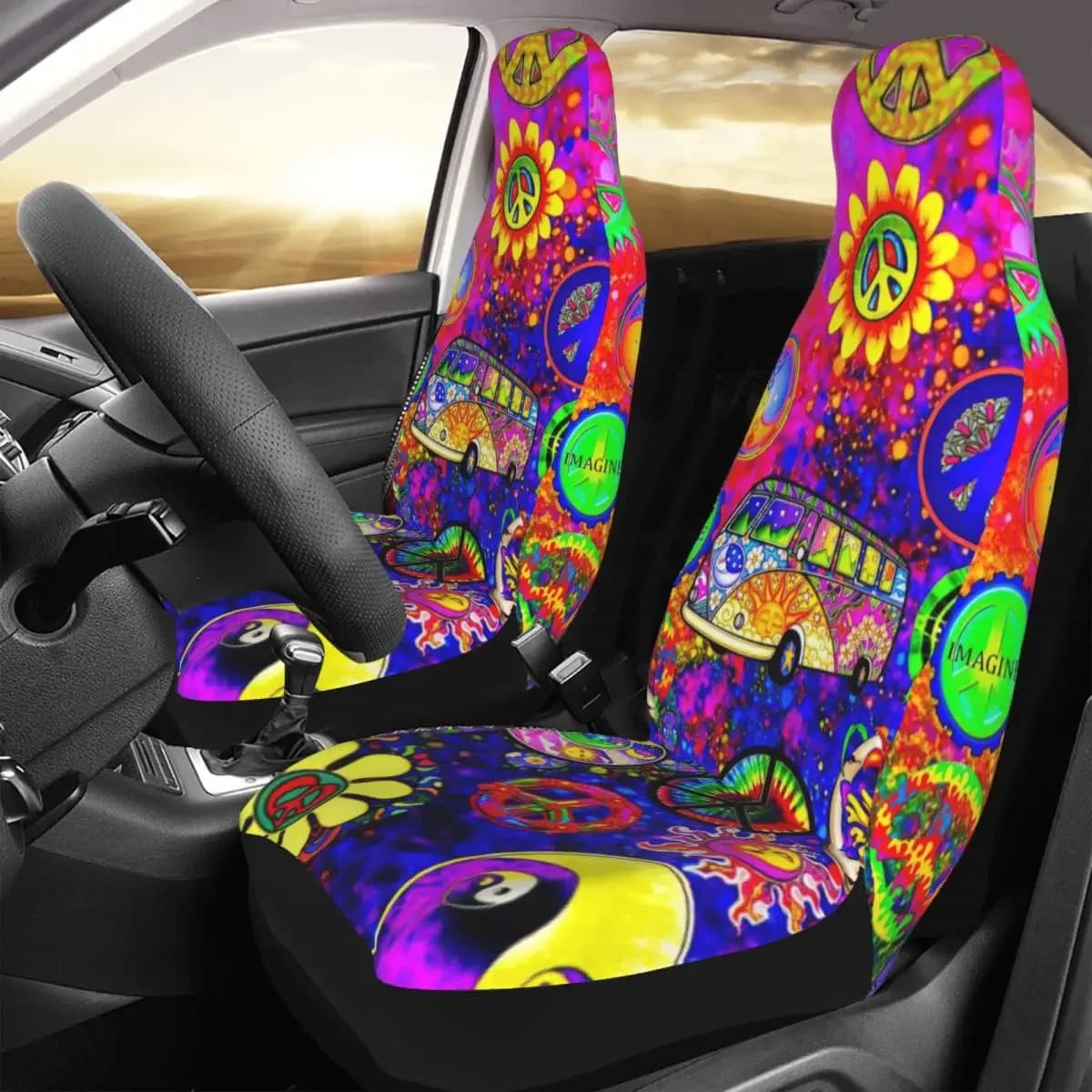 Peace Floral Garden Car Seat Cover Custom Printing Universal Front Protector Accessories Cushion Set