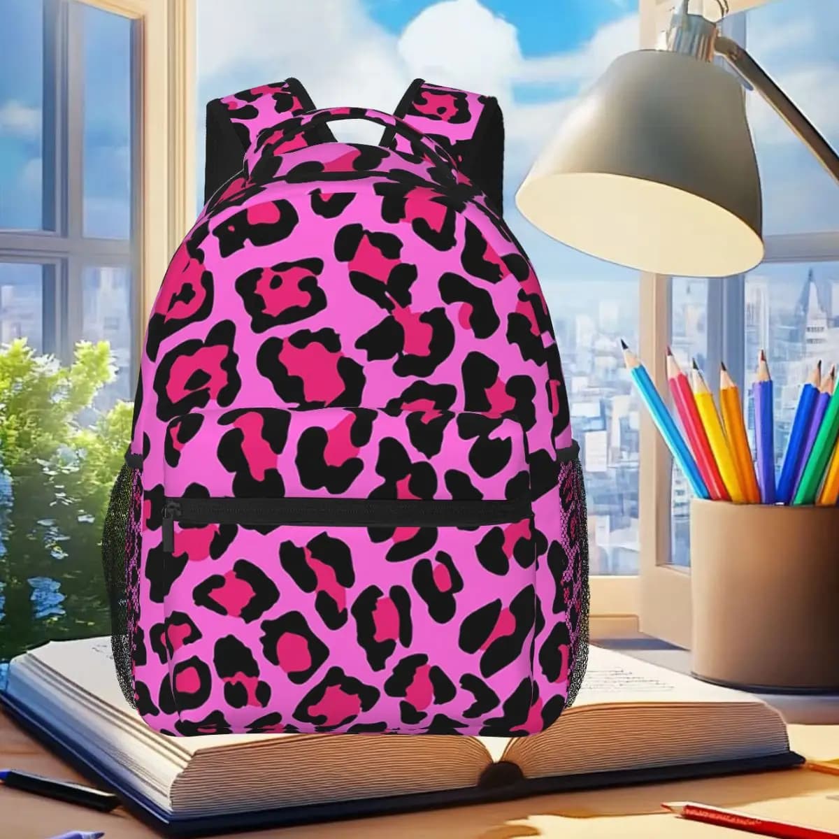 Zaino con stampa leopardata rosa neon, modello ghepardo, per studenti, ragazzi e ragazze, borsa per libri, borsa da scuola per bambini, borse a tracolla per laptop, per uomini e donne