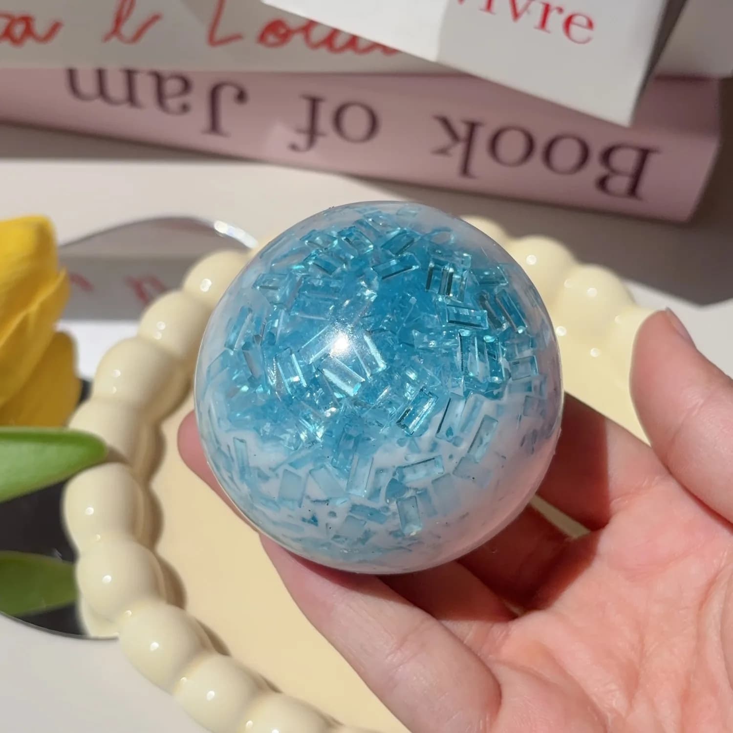 Pallina Antistress in Cristallo Blu Ghiaccio, Morbida e Soffice, Giocattolo Antistress per Alleviare l'Ansia e la Decompressione