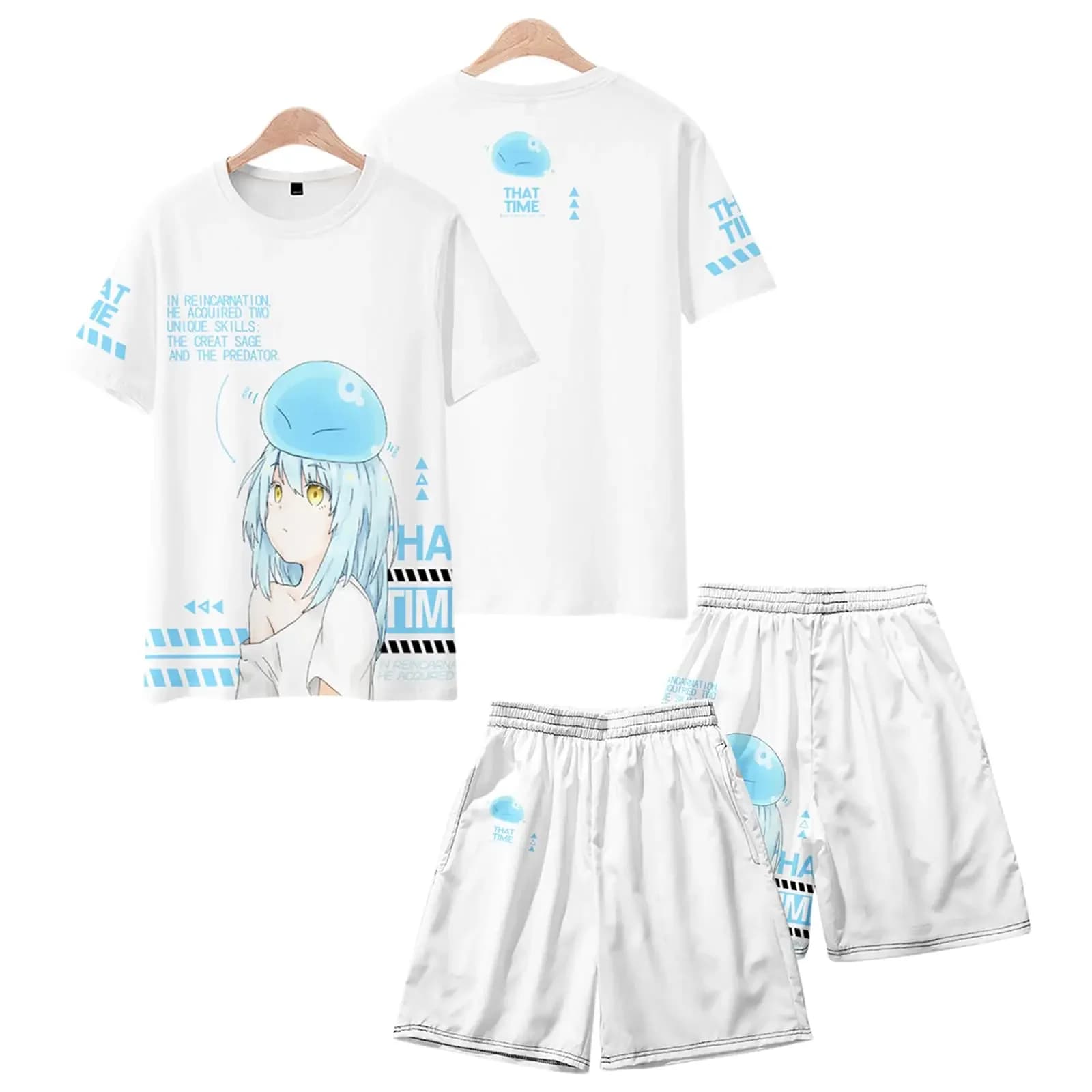 Quella Volta Che Mi Reincarnai Come Un Slime Rimuru Tempest Set T-shirt e Pantaloncini Stampati in 3D Kawaii Cosplay per Uomo e Donna, Set 2 Pezzi