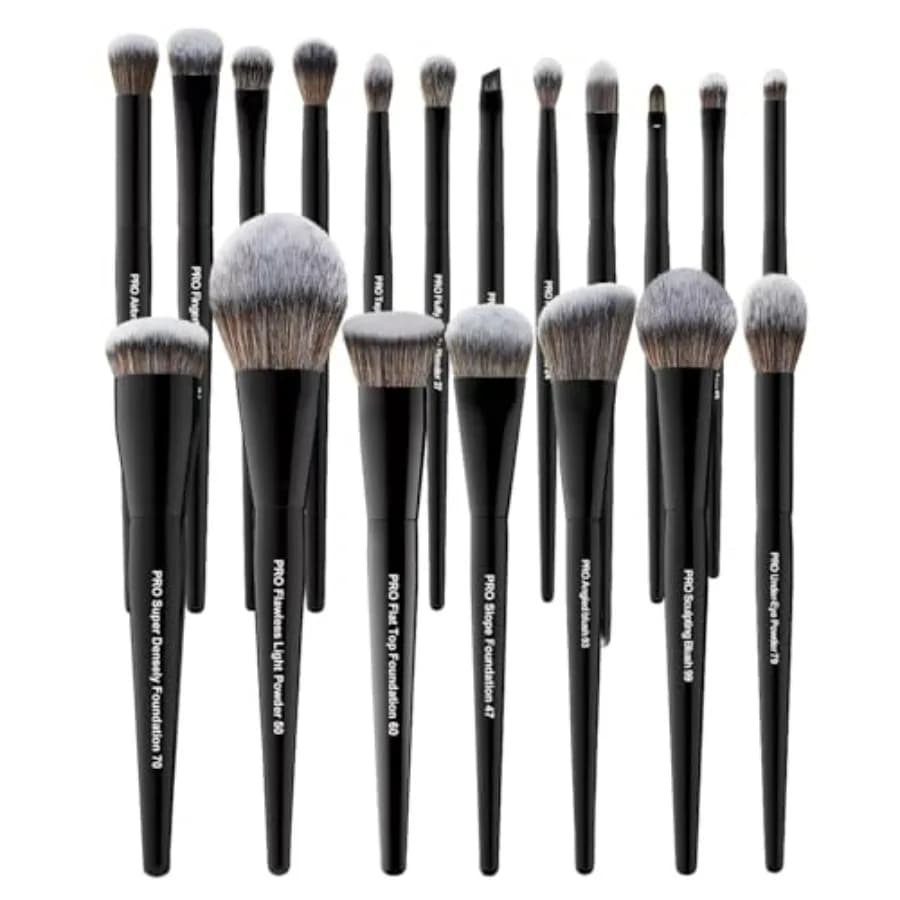 Set di 19 pennelli trucco professionali con etichette, pennelli grandi per fondotinta, cipria, contorno, correttore, ombretto, fard, eyeliner.