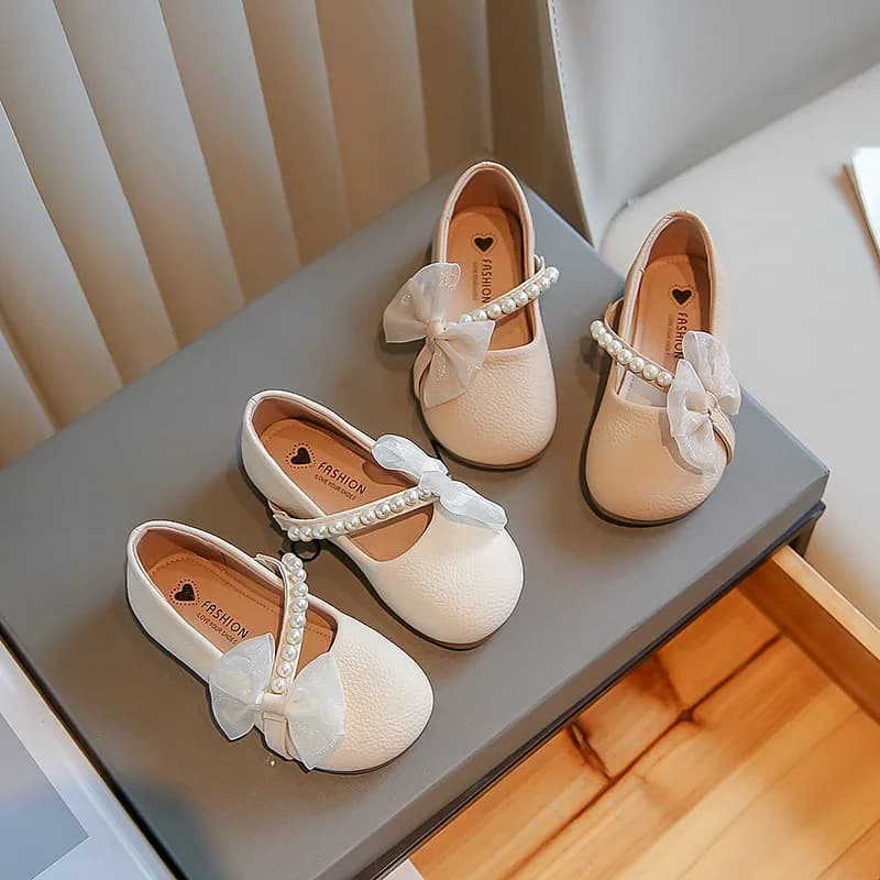 Nuove Scarpe in Pelle da Principessa per Bambina, Eleganti e Versatili, Morbide e alla Moda con Fiocco in Pizzo e Perline, Mocassini per Bambini, Scarpe da Cerimonia Slip-on Mary Janes