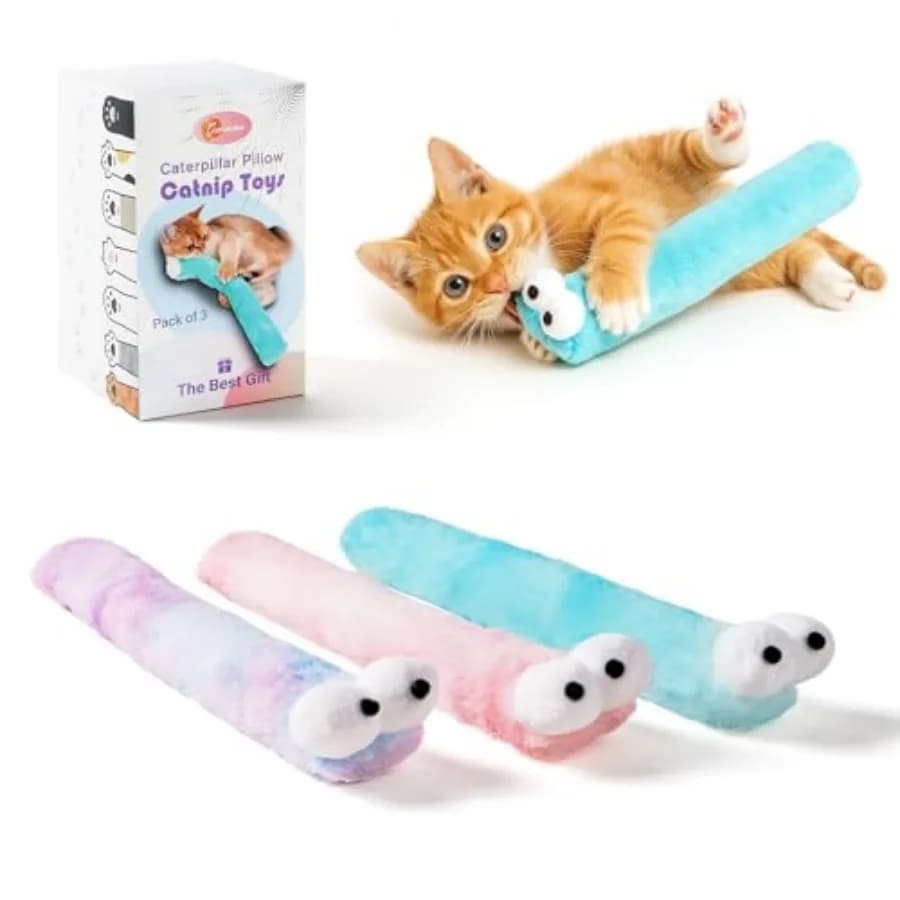 Cat Toys Pillows, 3 Pack, Catnip Inside, Soft and Durable Kick Sticks with Crinkle Sound, Interactive Indoor Kitten Play and Ex