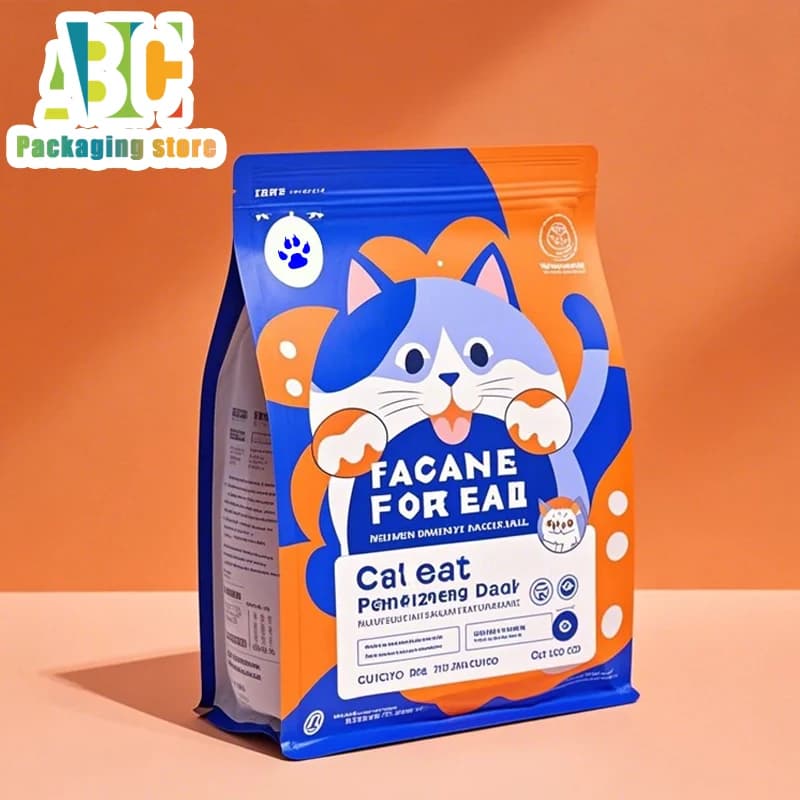 Borsa con cerniera stampata personalizzata in foglio di alluminio sigillato a otto lati per cibo per gatti, cibo per cani, sacchetti per imballaggio di snack per animali domestici