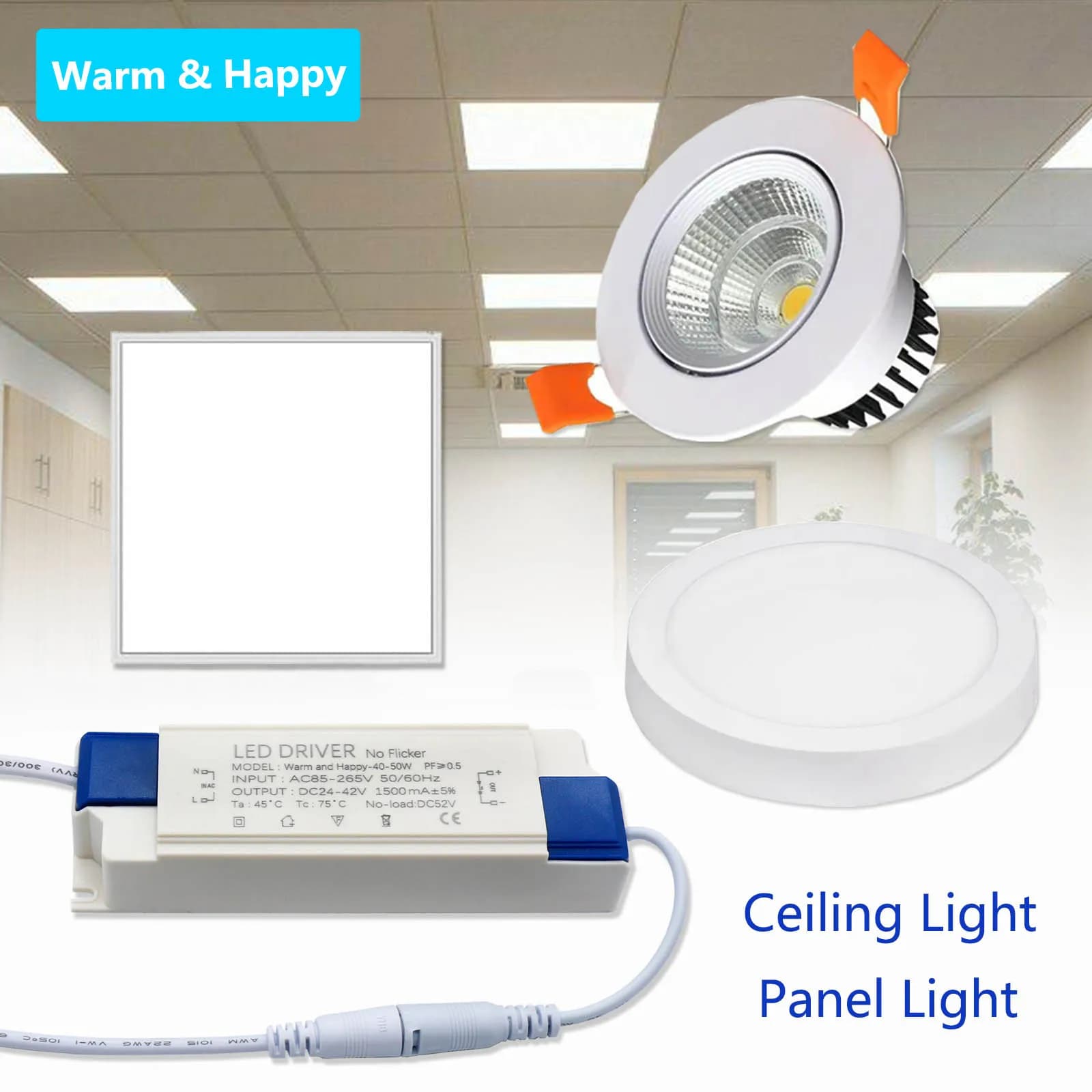 Driver LED 40-50W DC24-42V 1200mA 1500mA con Interfaccia a Spina Piatta, Alimentatore per Illuminazione, Trasformatore per Pannelli Luminosi e Luci da Soffitto Fai-da-Te